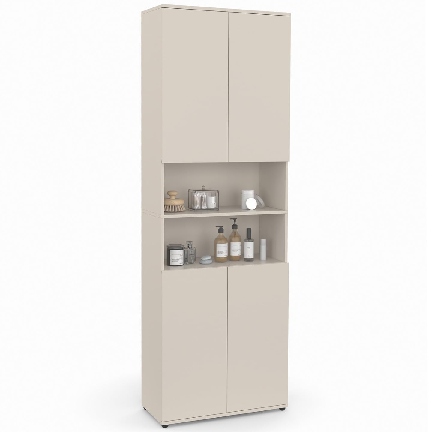 IDMarket - Mueble de baño TOMI 4 puertas 2 nichos madera color beige