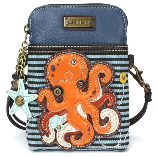 Image of CHALA Ocean Collection Cell Phone Crossbody Purse-Women PU Leather /Canvas Multicolor Handbag with Adjustable Strap
