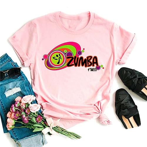 T-Shirt Zumba pour Femmes imprimé Manches Courtes Rose décontracté Top pour Cours de Zumba Danse Fitness Training