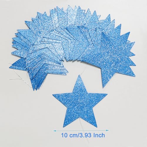 Image of 3-Pack Blue Star Garland Banner - Twinkle Twinkle Little Star Decorations for Christmas, Baby Shower & Birthday, 4-Inch Stars, 13 Feet Long, Holiday Party Hanging Decor