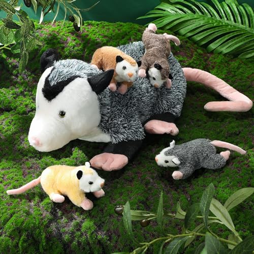 Image of Hollowfly 5 Pcs Opossum Stuffed Animal Mommy with 4 Baby Possum Plush Toy