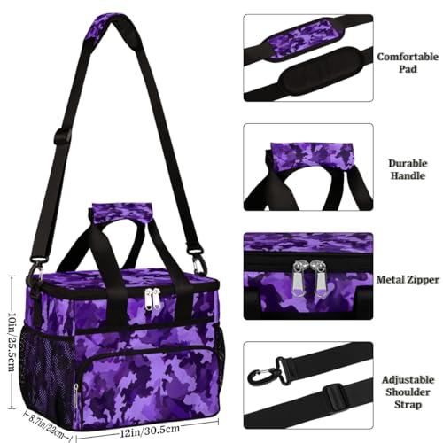 Purple Black Camo Insulated Picnic Backpack Lunch Box for Women Men Picnic Basket Tote Lunch Bag Picnic Bag Portable Lunch Bags for Picnic, Beach, Work, Trip,Office, Camp Camouflage Texture