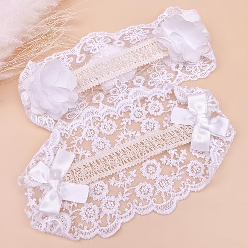Delicate Lace Floral Baby Girl Headbands 2-3 pcs Newborn Infant Toddler Elastic Hair Band Set Baby Shower Birthday Christenings Gift Hair Accessories (White D, 2 pcs)4