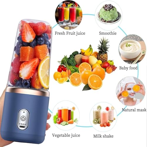 Image of WOOMZY Blender Mixer Grinder | Mini Blender for Smoothies & Juices With1500mAh Battery | 2-Jar Capacity (400ml*2) | 45 Watts Bullet Rechargeable Portable Juicer | Auto-Stop After 40s for Home (BLUE)