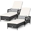Tangkula 2 Pieces Patio Wicker Chaise Lounge Chair, Outdoor Rattan Reclining Chaise w/ 6-Gear Adjustable Backrest, Thick…