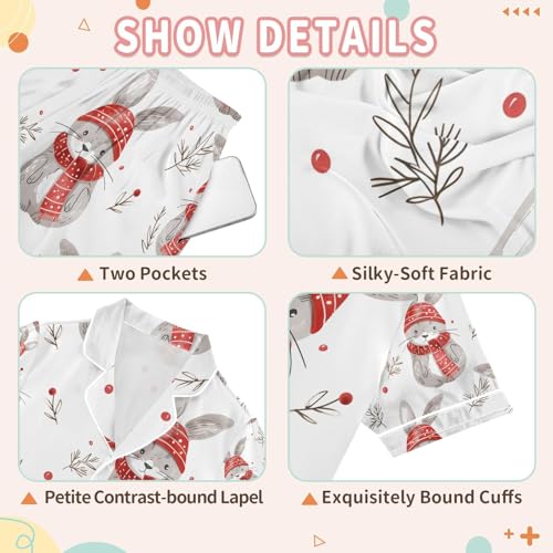 senya Cute Rabbit with Red Hats Satin Summer Pajama Sets Silk Short Sleeve Button Down Sleepwear3