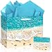 TagreSpike Beach Gift Bag with Tissue Paper and Card Summer Beach Goodie Candy Bags Seashell Blue Ocean Wave Summer Pool Party Favors Supplies for Holiday Birthday Wedding Luau Tropical Party