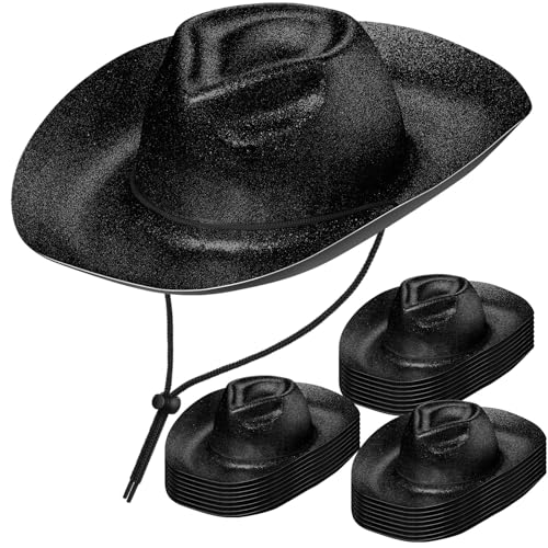 Image of Shyyween 24pcs Sparkly Western Cowgirl Hats for Adult Bulk Glitter Cowboy Hat Adjustable for Men Women Bachelor Western Party