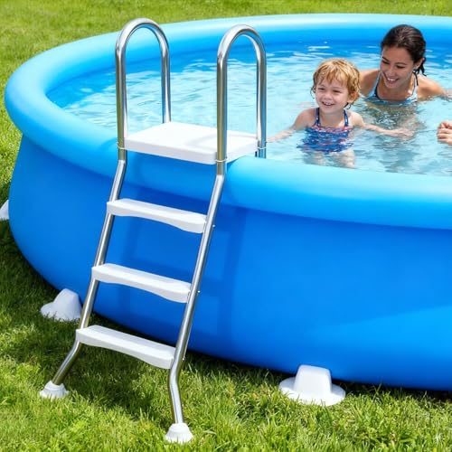 BOTOWI Escalera de Piscina sobre el Suelo de Alta Resistencia, Escalera de natación con Marco de Acero Inoxidable de 2 escalones para Piscinas DE 33 Pulgadas,110cm