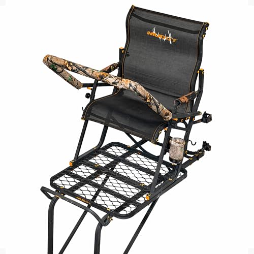 Muddy Boss Hawg 1.5 Deer Hunting Ladderstand, 17 Foot 1 Person Climbing Tree Stand with Lumbar Seat and Expanded D-Force Metal Platform