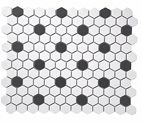 Tenedos Rosette Pattern Super White with Black Dots Unglazed Finish