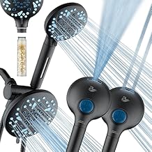 AquaCare High Pressure 6-way Dual Shower Head Combo with Built-in Filter & Power Wash - Clean Tub, Tile & Pets. Remove Chlorine, Lead & Toxins from Water to Protect Skin, Hair, Nails. Matte Black