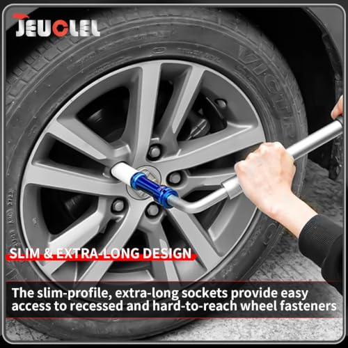 Image of 17mm 1 /2 inch Extra-Long Wheel Protector Impact Socket, Lug Nut Removal | 6 Point, Non-Marring, Thin Wall, Deep Socket, Wheel Protector, Protective Socket, Color-Coded, Cr-Mo Steel, Hand Repair Tool