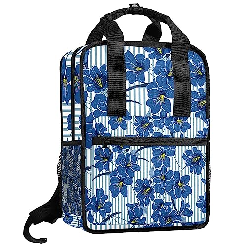 Sac à dos garçons motif floral romantique et rayures bleu multicolore