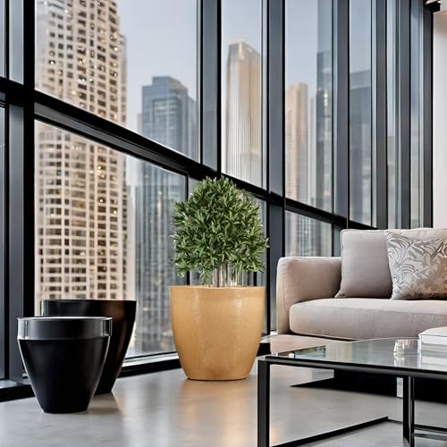 Image of Go Hooked Pluto Brown Indoor Planter Pot 12 Inch | Lightweight Modern Round Plant Pot for Living Room, Balcony & Office | Decorative Polymer Pot for Live & Artificial Plants