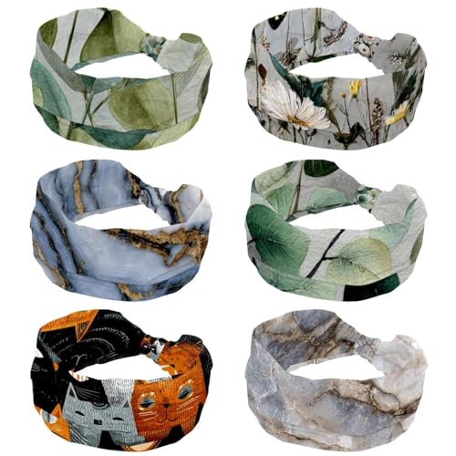 Turban criss cross uni aux motifs de fleurs sauvages, bandeau yoga au design vintage élégant