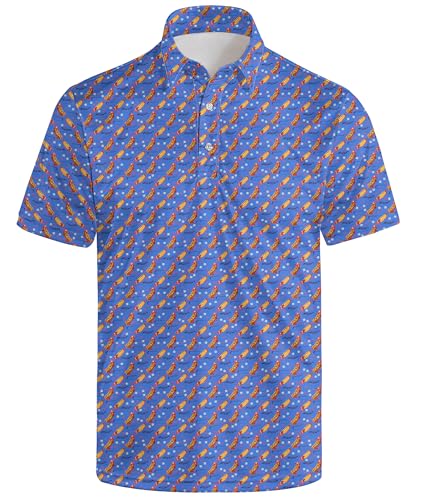 DOPINDU Mens Hot Dog Polo Shirt Dachshund Print Short Sleeve Moisture Wicking Performance Funny Golf Shirts for Men, 2XL