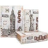 Jolitac Decorative Book Boxes World Map Pattern Antique Book Invisible Box with Magnetic Cover, Faux...