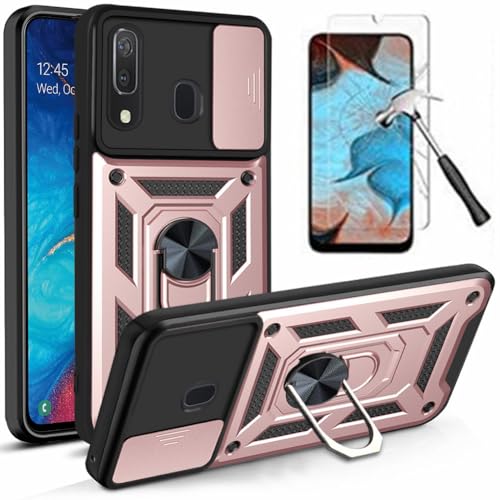 Case for Samsung Galaxy A50/A30/A20/A50S/A30S Case with Screen Protector, [Military Grade Shockproof] [360° Metal Ring Kickstand] [Fit Magnetic Car Mount] [Slide Camera Cover] Rugged Case (Rose Gold)