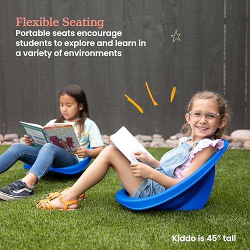 Image of ECR4Kids Plastic Leaf Scoop Floor Rocker Seat, Classroom Furniture, Blue, 6-Piece