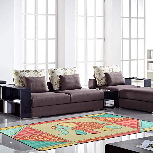 Tapis éléphant coloré grand format patchwork de salon Ruchen - 4