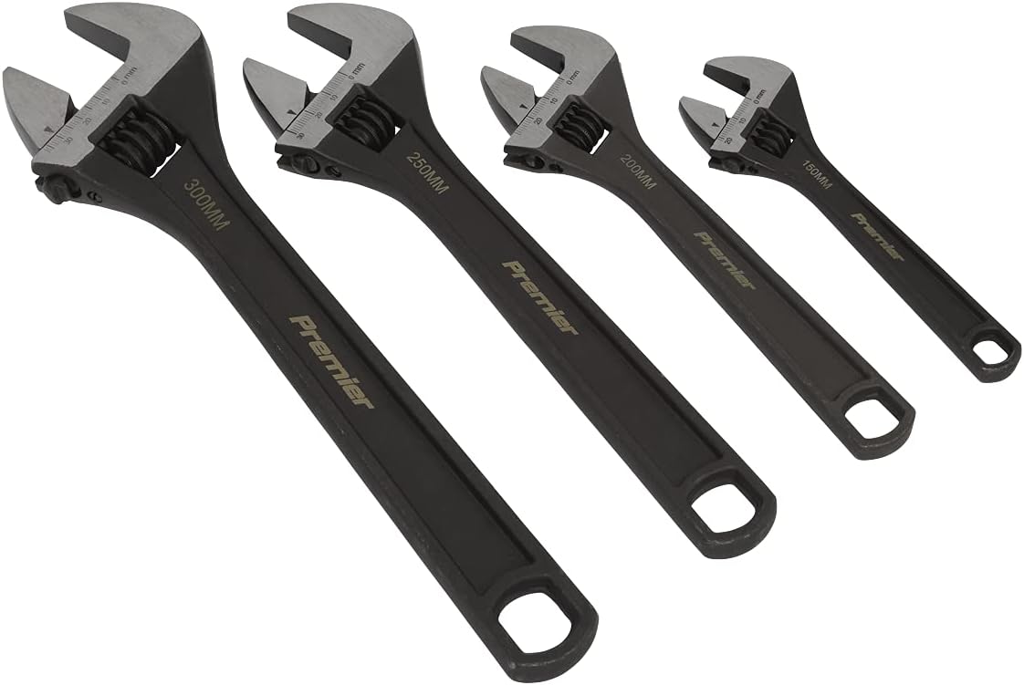 Sealey AK9567 4pc Adjustable Wrench Set, Black