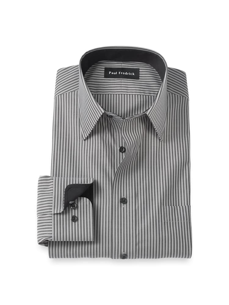 Paul Fredrick Men's Classic Fit Non-Iron Cotton Stripe Dress Shirt