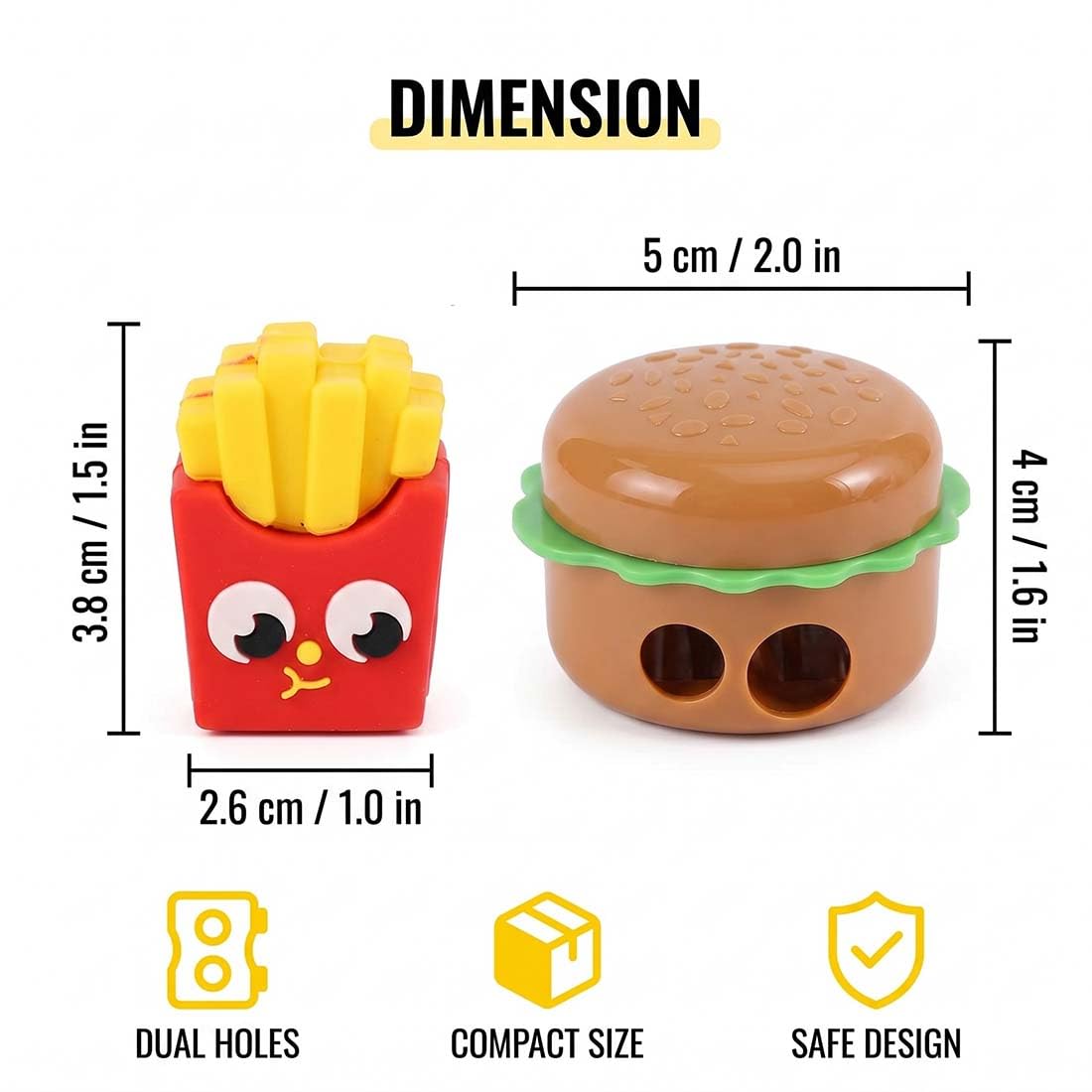 Temperino Con Serbatoio, 4 Pezzi, Motivi Hamburger E Patatine Fritte, Compatto E Leggero, Dimensioni Standard