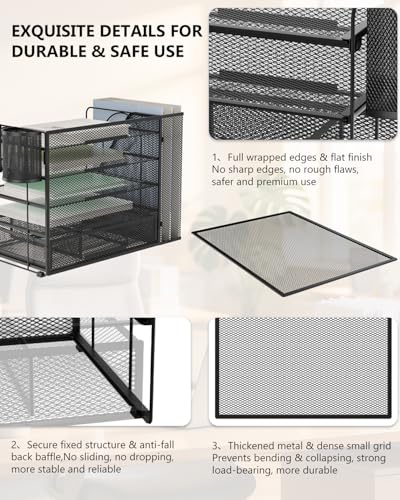 Image of WALI Desk File Organizer, 5 Tier Desktop Paper Letter Tray Organizer with Drawer and 2 Pen Holders, Office Desk Accessories & Workspace Organizers for Office, Home Supplies(DO006DH-B), 1 Pack, Black