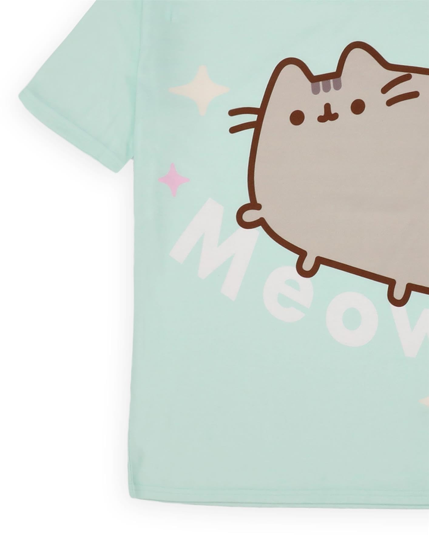 Pusheen Komplet piżam dziewczęcych zielona odzież domowa T-shirt krótki rękaw spodnie długie nogawki nadruk