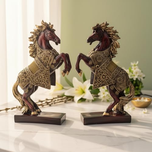 Image of eCraftIndia Set of 2 Resin Running Horse Showpiece for Home Decor Office | Gift for Housewarming Birthday