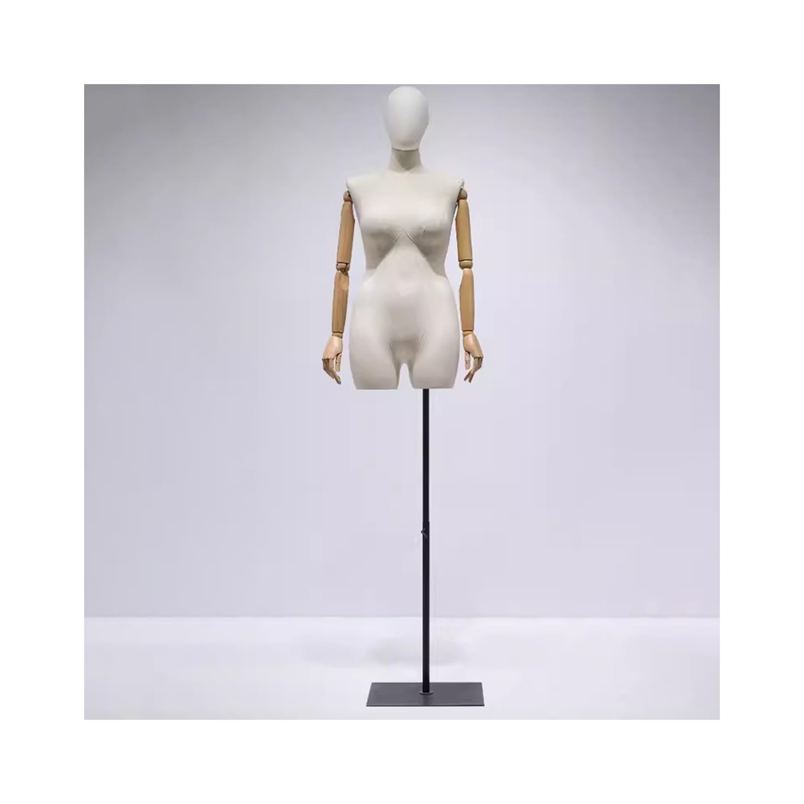 Maniqui Mujer Costura Maniquí de costura con Base plateada de sarga de gran tamaño para mujer, modelo de ropa, forma de vestido, cuerpo, altura ajustable ( Color : Black/Square Base -1 , Size : W/head