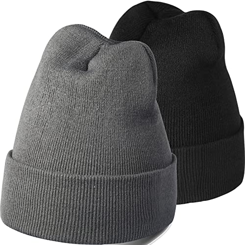 Run Brain Go 2 Pack Beanie Hats For Men Women Knitted Caps (Black/Light Gray) #TOP24