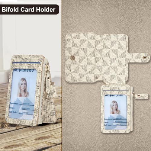 Image of M-Plateau RFID Blocking Slim Card Holder with Key Ring for Women | PU Leather Keychain Wallet with ID Window & Zipper Pocket, Credit Card Case for Daily Carry (Off White)
