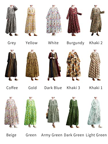 Vestido,Henniu Vestido feminino solto com bolsos manga comprida estampado vintage casual vestido de