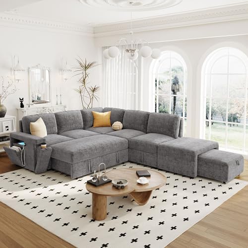 Merax L-Shaped Modular Sofa with Removable Storage Ottoman, USB P...