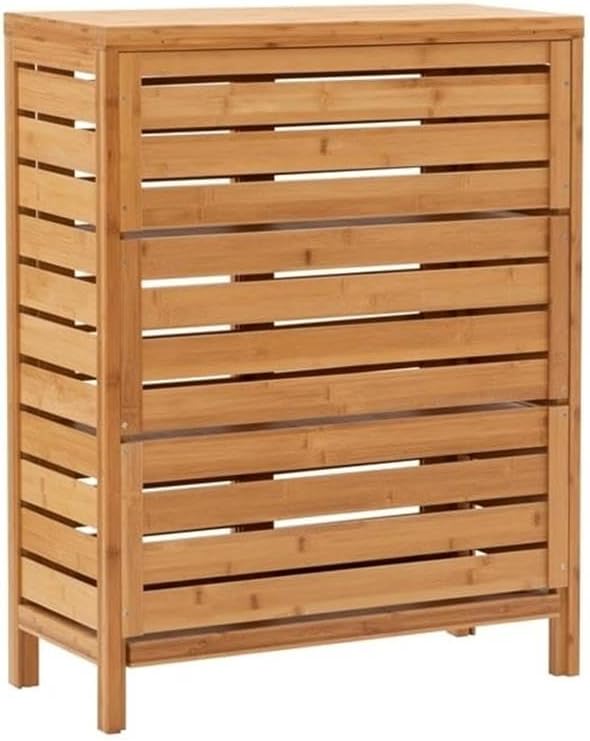 Riverbay Furniture Bamboo Floor Cabinet, 33 in H x 26 in W x 11 in D, Natural Brown, 2-Door & 3-Shelf Storage, Sturdy Bathroom Organizer, Versatile Design for Linen, Essentials, Home Use
