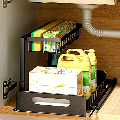 Unterbecken-Organizer, ausziehbarer Schrank-Organizer, 2-stöckiger Mehrzweck-Küchen-Organizer für Küche, Badezimmer, unter der Spüle, Organizer und Aufbewahrung Cover