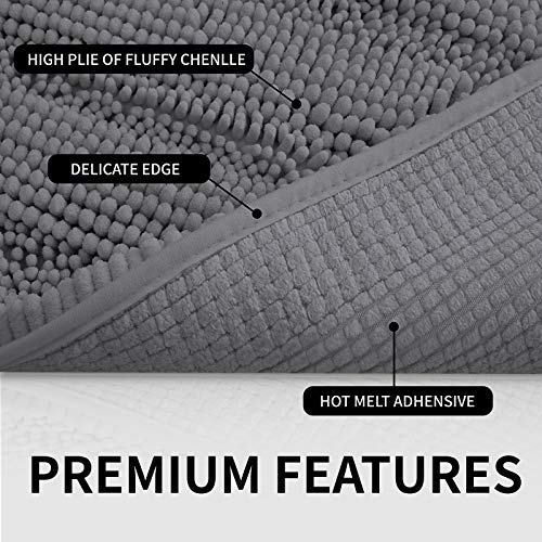 Easy-Going Luxury Chenille Striped Pattern Bath Mat, 18X25 In, Soft Plush Bath Rug, Absorbent Bathroom Rug, Non Slip Perfect Carpet Rugs For Shower, Bedroom, Front Door, Enterway (Gray) #TOP3