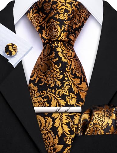 Image of Barry.Wang Designer Mens Tie Sets Collection, Eleagnt Gift Box Tie Clips Handkerchief Cufflink Set