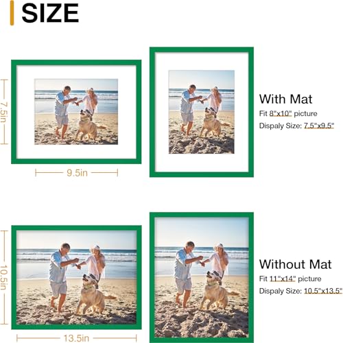 decorUhome 11x14 Picture Frame, Display Pictures 8x10 with Mat or 11x14 without Mat, Wall & Tabletop Display Photo Frame, Green, 1 Pack