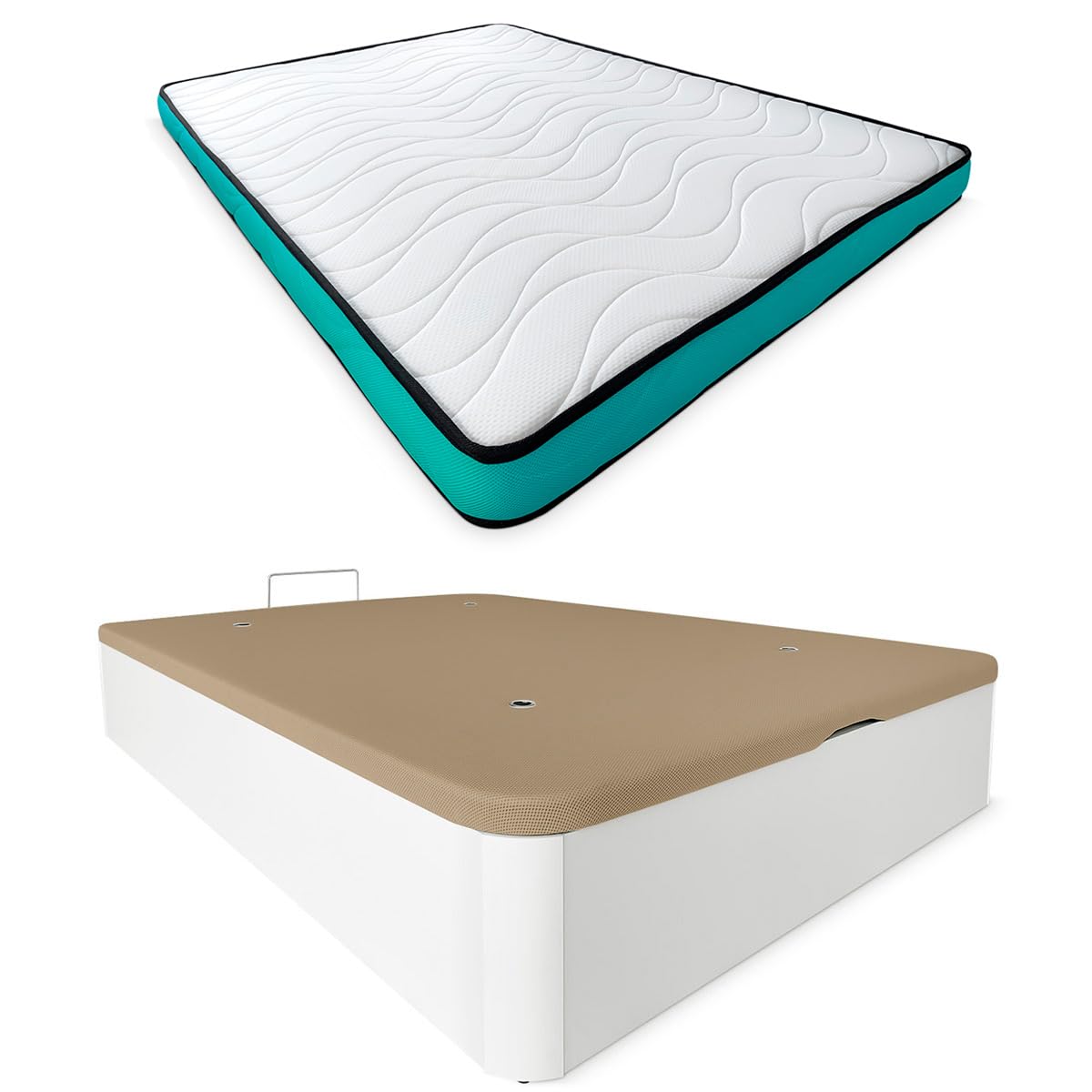 mattfy - Pack Colchón Viscoelástico Vega Reversible + Canapé Madera Abatible Gran Capacidad | Color Blanco 150 x 190