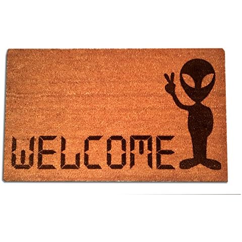 Peace Alien Welcome Laser Engraved Coir Fiber Door Mat 30” x 18” Cover