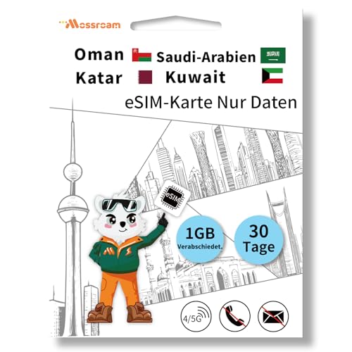 Gulf Arab States eSIM Date Only 1G Day Pass,30 DaysTravel Saudi Arabia+Qatar+Oman+Kuwait Unlimited Low Speed