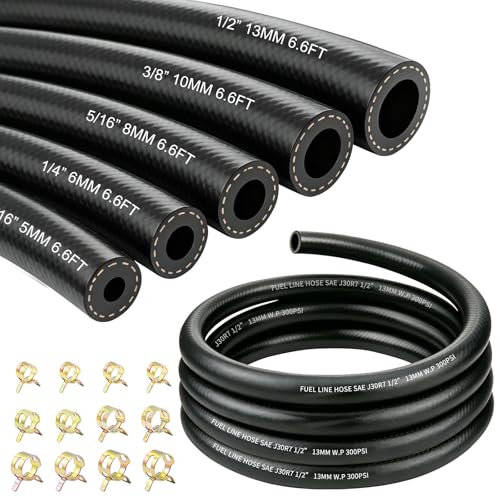 Image of smseace 55pcs 6.6Ft 5-Size Fuel Line Hose Kit - 3 /8 Inch 1 /2 Inch 5 /16 Inch 1 /4 Inch 3 /16 Inch ID NBR Rubber Fuel Hose with Hose Clamps for Small Engines Automotive Replacement Fuel Hoses