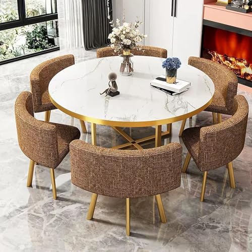 Table et Chaises Salle Manger Rond/Carré, Table avec 6 Chaises Encastrable, Mobilier de Loisirs Moderne, pour Cuisine, Salle De Conférence, Réception,...