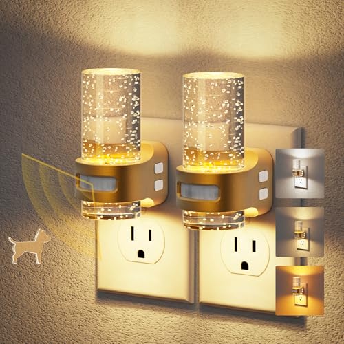 Image of JandCase Motion Sensor Night Light, 2 pack Mini Bubble Night Lights Plug into Wall, Soft White /Cool White /Amber 3 Light Color, Dimmable Night-Lights with Dusk to Dawn Sensor for Bathroom Hallway Rooms