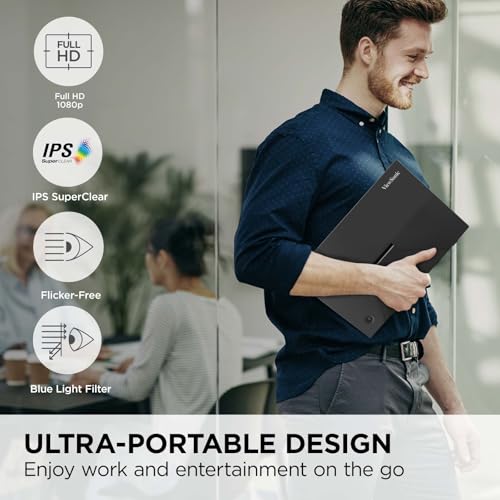 Image of ViewSonic VA1653 16 Inch 1080p FHD IPS Portable Monitor with Eye Care, Built-in Stand, USB C, Mini HDMI, and Protective Case External Second Screen for Laptops, PC, Mac, and Gaming Consoles