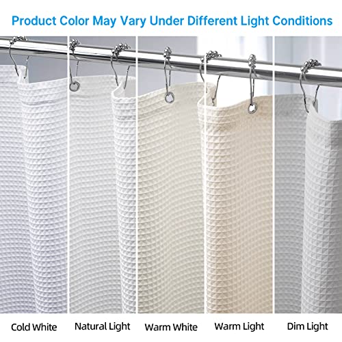 Image of AmazerBath White Shower Curtain Fabric, Waffle Shower Curtain Polyester, Luxury Cloth Shower Curtains for Bathroom, Hotel Quality, Machine Washable, Heavy Duty, 72 x 72 Inches (Matte White)