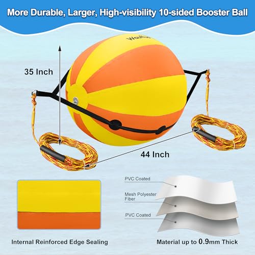 Towable Tow Rope Booster Ball, Tube Rope for Boat Tubing, 60 ft Rope for Lift and Visibility with 2600lb Break Strength for Boating, Water Sports